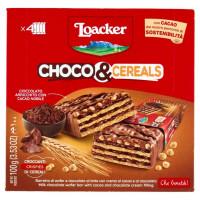 Loacker Choco & Cereals Barrette di Wafer e Cioccolato al Latte con Crema al Cioccolato Pz.4 Gr.25