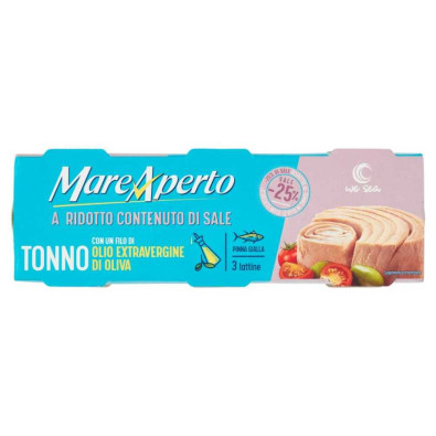 Mare Aperto Tonno Basso Sale in Olio Extravergine di Oliva Bio Gr.65 Pz.3