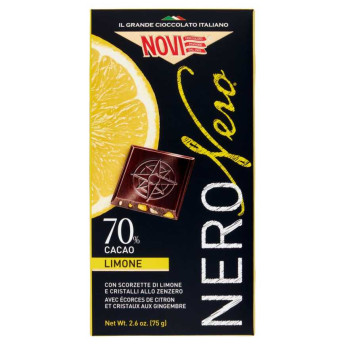 Novi Tavoletta Nero Nero Extra Fondente 70% Limone e Zenzero Gr.75