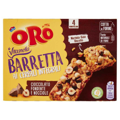 Oro Saiwa Barretta ai Cereali Integrali con Cioccolato e Nocciole Gr.40 Pz.4