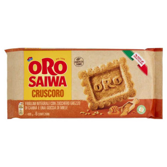 Oro Saiwa Cruscoro Biscotti Integrali 100% Grano Italiano con Zucchero di Canna e Miele Gr.400